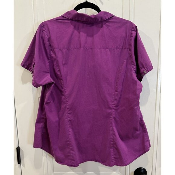 Lane Bryant 18 Purple Short Sleeve Button Down Casual Ruched Workwear EUC - Picture 2 of 4